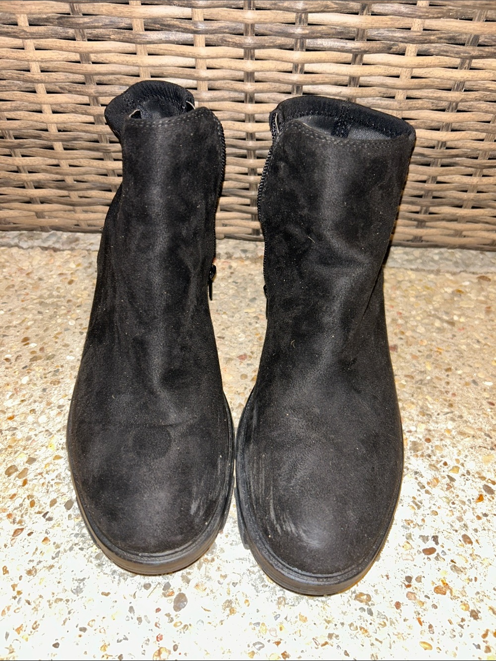 Unisa Black Suede Ankle Booties with Side Zip